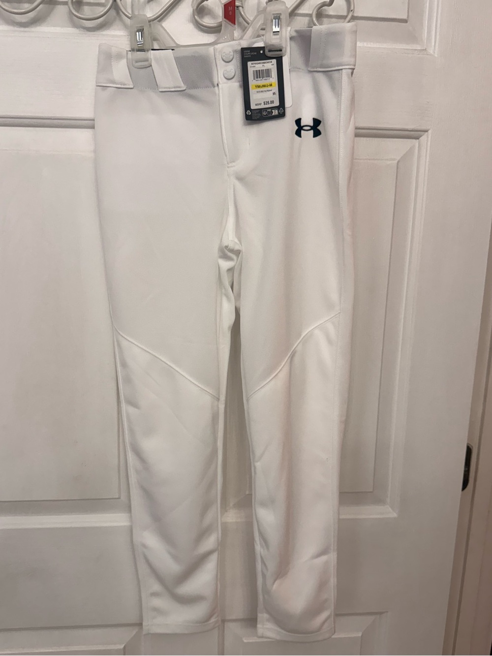 Under Armour Boys Youth White Baseball Pants with Black Logo